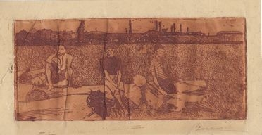  Umberto Boccioni  (Reggio Calabria, 1882 - Verona, 1916) : Periferia con ragazzi.  - Auction BOOKS, MANUSCRIPTS, PRINTS AND DRAWINGS - Libreria Antiquaria Gonnelli - Casa d'Aste - Gonnelli Casa d'Aste