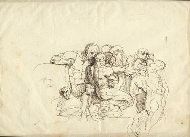  Luigi Sabatelli  (Firenze, 1772 - Milano, 1850) : Studio di otto figure maschili nude. (Per canto dantesco?).  - Auction BOOKS, MANUSCRIPTS, PRINTS AND DRAWINGS - Libreria Antiquaria Gonnelli - Casa d'Aste - Gonnelli Casa d'Aste