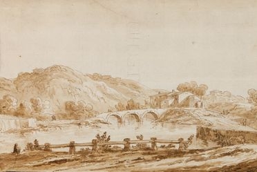  Pietro Ronzoni  (Sedrina, 1781 - Bergamo, 1862) : Veduta di un fiume nei dintorni di Bergamo. (Bonate di Sotto?).  - Asta LIBRI, MANOSCRITTI, STAMPE E DISEGNI - Libreria Antiquaria Gonnelli - Casa d'Aste - Gonnelli Casa d'Aste