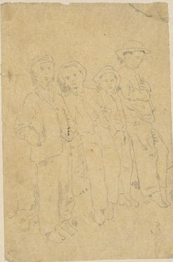  Telemaco Signorini  (Firenze, 1835 - 1901) : Gruppo di quattro giovani contadini in piedi.  - Asta LIBRI, MANOSCRITTI, STAMPE E DISEGNI - Libreria Antiquaria Gonnelli - Casa d'Aste - Gonnelli Casa d'Aste