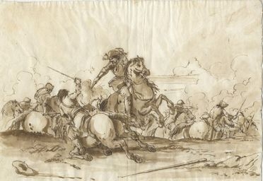  Anton Domenico Gabbiani  (Firenze, 1652 - 1726) [cerchia di] : Battaglia con cavaliere dal cappello piumato.  - Asta LIBRI, MANOSCRITTI, STAMPE E DISEGNI - Libreria Antiquaria Gonnelli - Casa d'Aste - Gonnelli Casa d'Aste