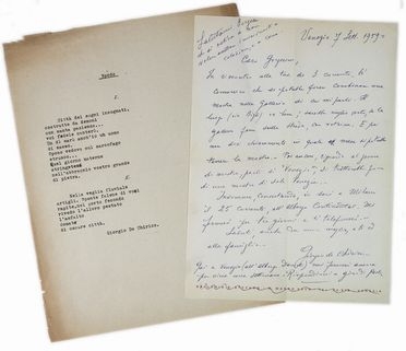  De Chirico Giorgio : Lettera autografa firmata.  - Asta LIBRI, MANOSCRITTI, STAMPE E DISEGNI - Libreria Antiquaria Gonnelli - Casa d'Aste - Gonnelli Casa d'Aste