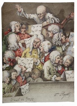  William Hogarth  (Londra, 1697 - 1764) [cerchia di] : The chorus.  - Auction BOOKS, MANUSCRIPTS, PRINTS AND DRAWINGS - Libreria Antiquaria Gonnelli - Casa d'Aste - Gonnelli Casa d'Aste