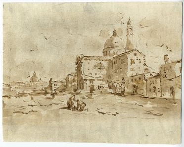  Francesco Guardi  (Venezia, 1712 - 1793) [cerchia di] : Campo veneziano.  - Auction BOOKS, MANUSCRIPTS, PRINTS AND DRAWINGS - Libreria Antiquaria Gonnelli - Casa d'Aste - Gonnelli Casa d'Aste